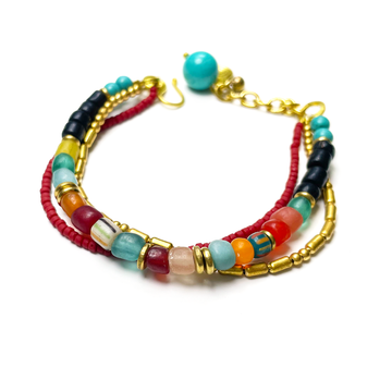 Vintage Glass Bead Turquoise Dangle Triple-Layered Bracelet