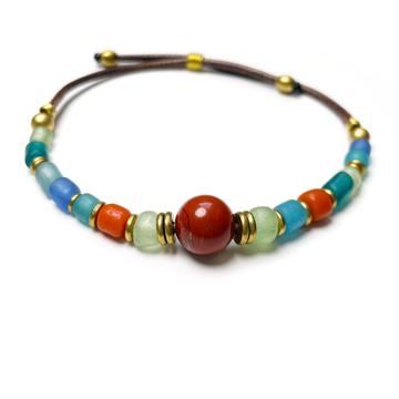 Red Jasper & African Glass Beaded Boho Bracelets