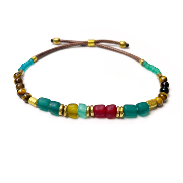 Tigers Eye & African Glass Beaded Boho Bracelets