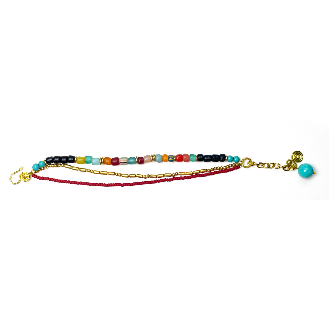 Vintage Glass Bead Turquoise Dangle Triple-Layered Bracelet