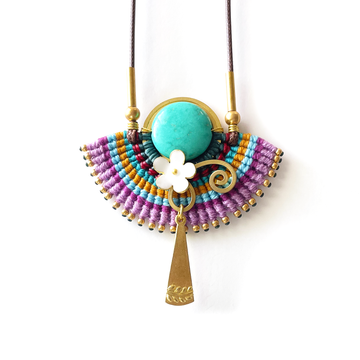 Turquoise Bloom Macramé Necklace - Purple