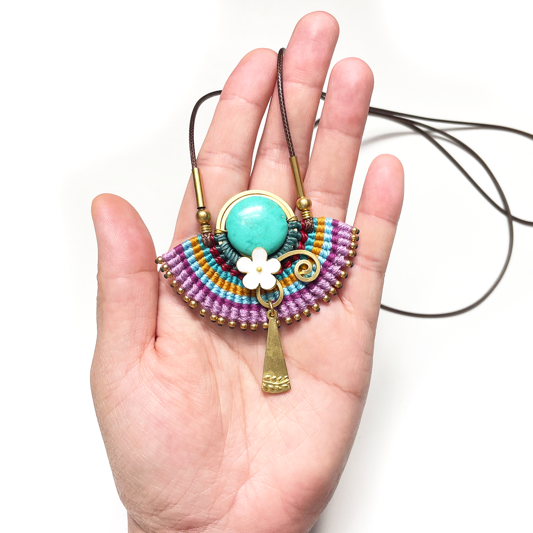 Turquoise Bloom Macramé Necklace - Purple