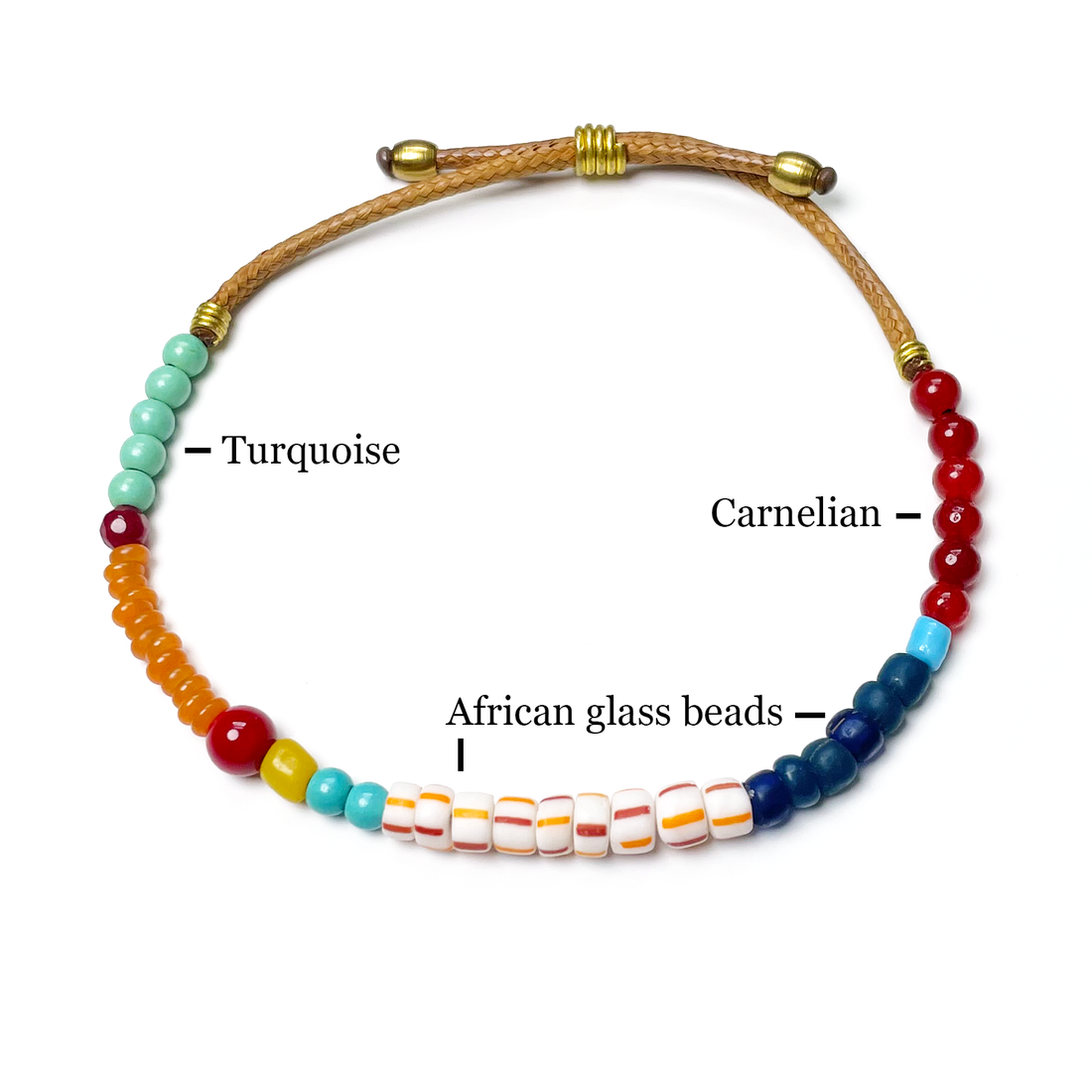 Color Spirit – Turquoise, Carnelian & African Glass Bead Bracelet