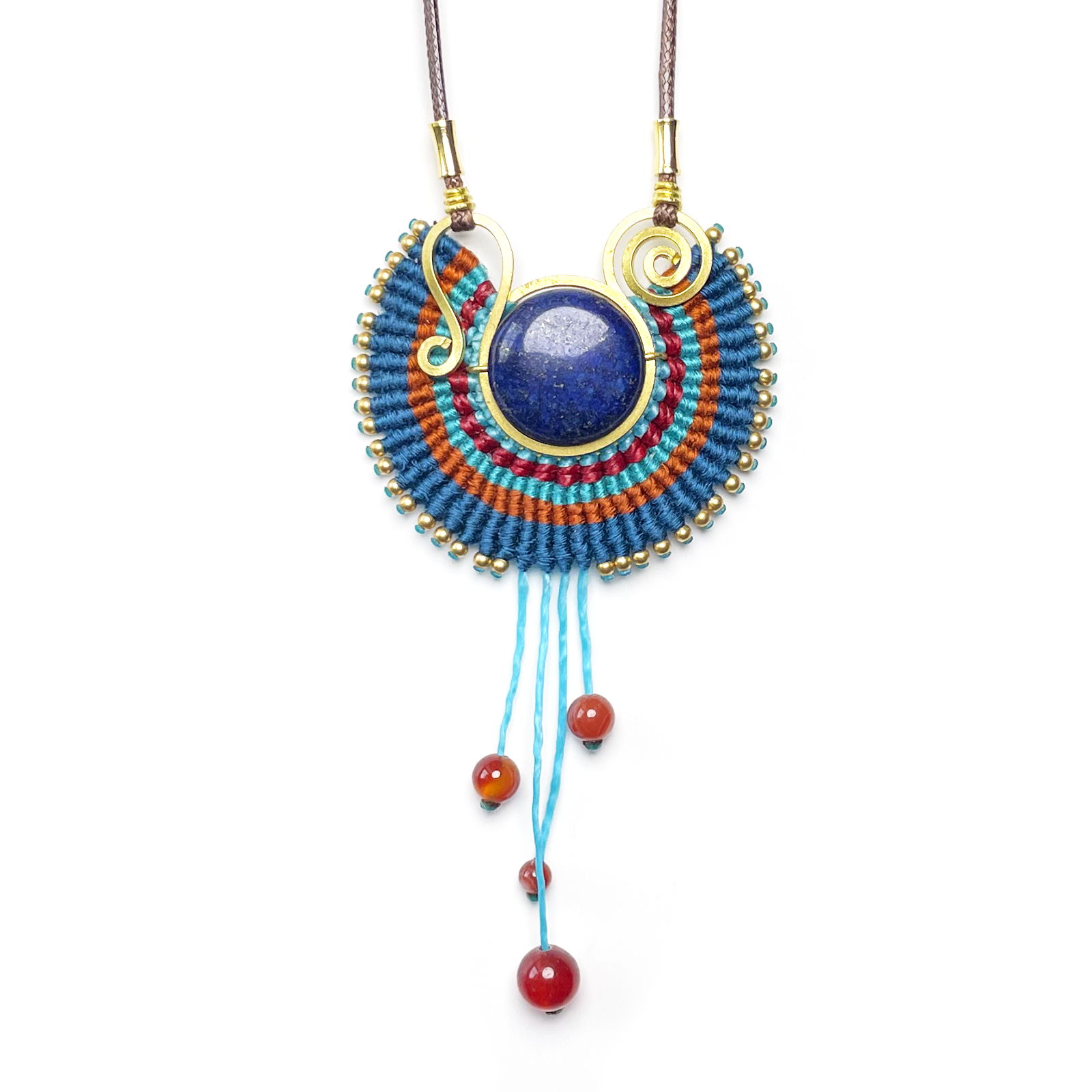 Bohemian Dangle Macrame Stone Necklace-Lapis Lazuli