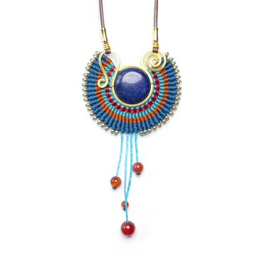 Bohemian Dangle Macrame Stone Necklace-Lapis Lazuli