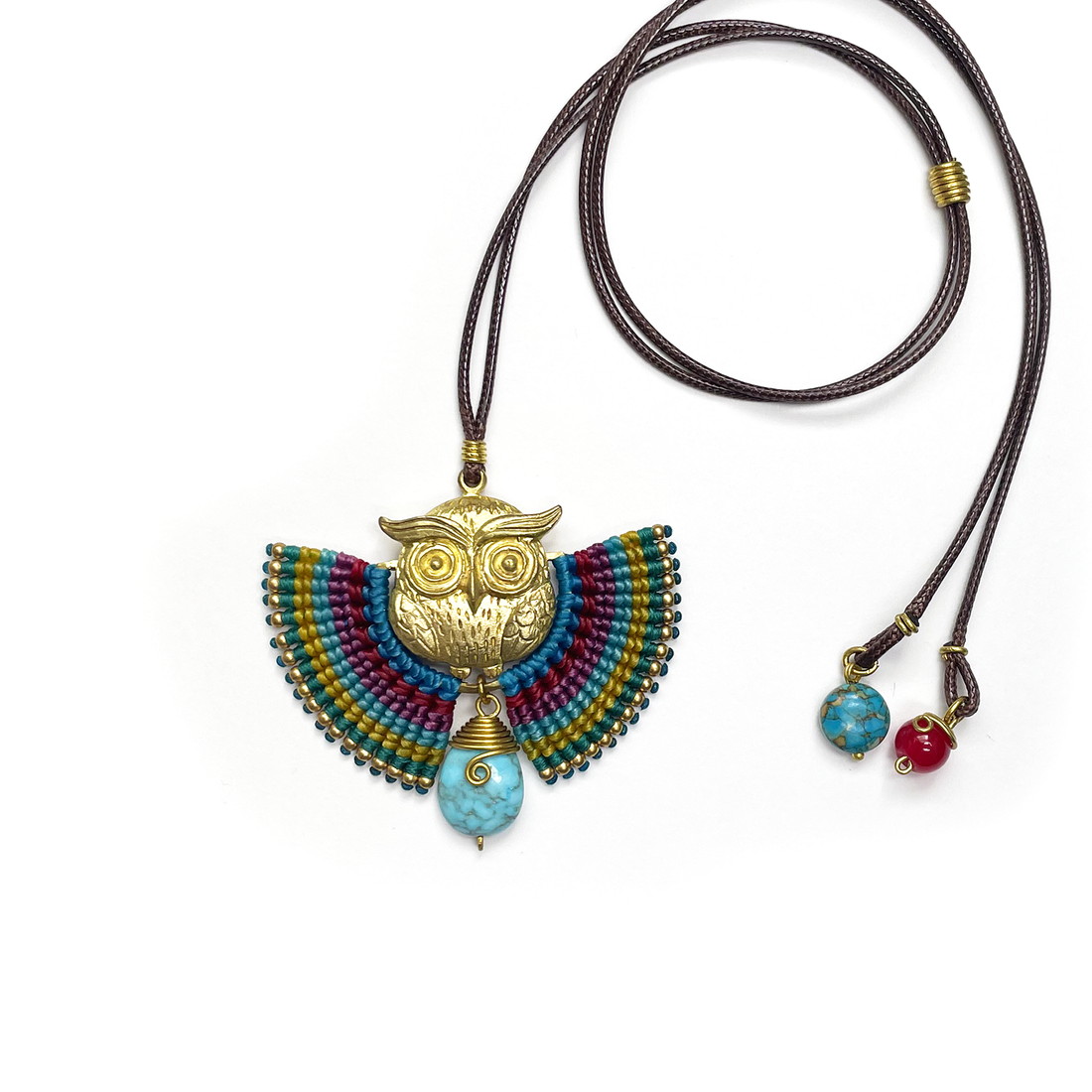Macrame Owl Necklace with Turquoise