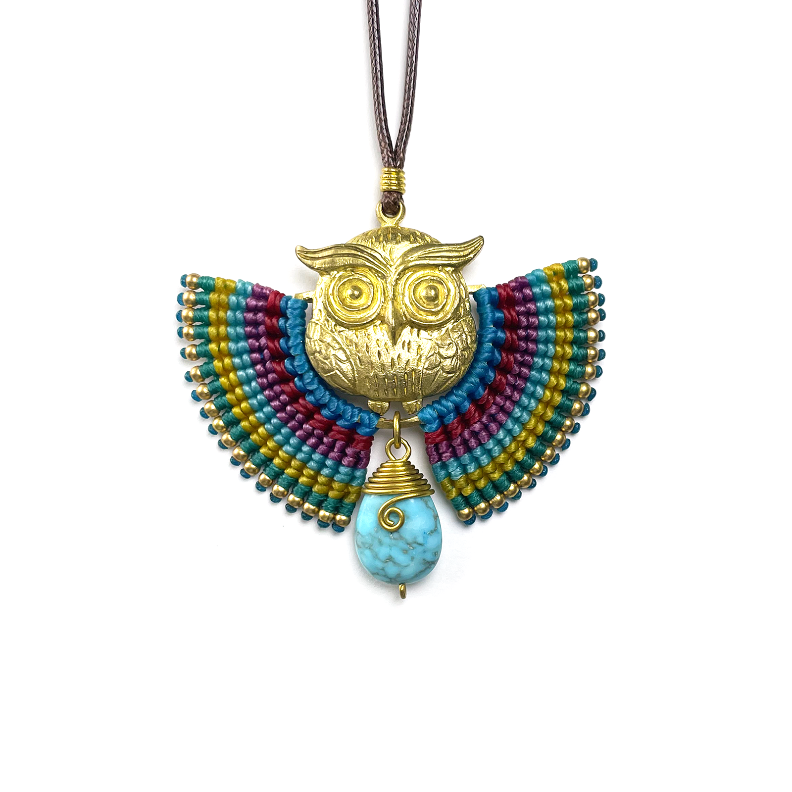 Macrame Owl Necklace with Turquoise