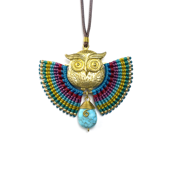 Macrame Owl Necklace with Turquoise
