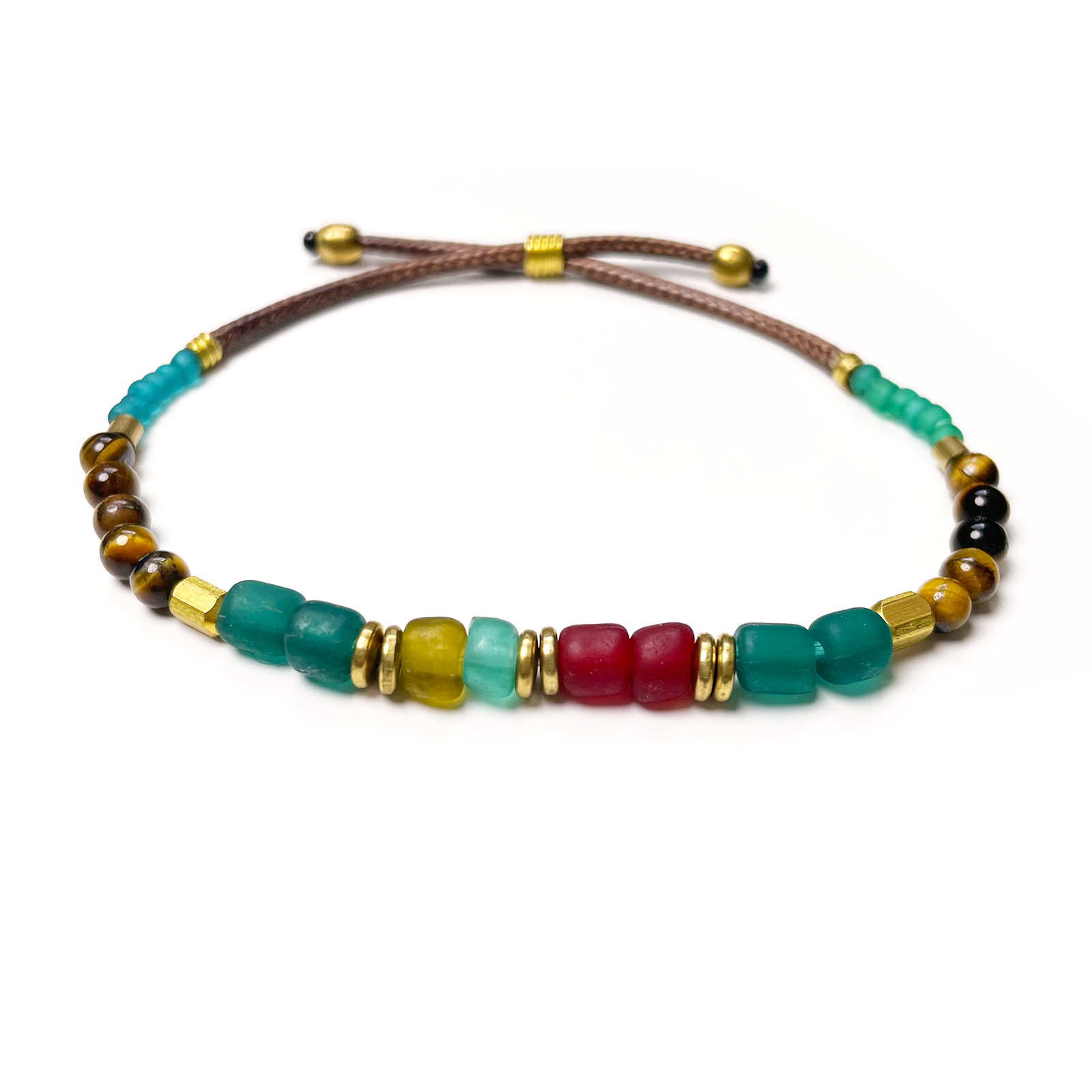 Tigers Eye & African Glass Beaded Boho Bracelets
