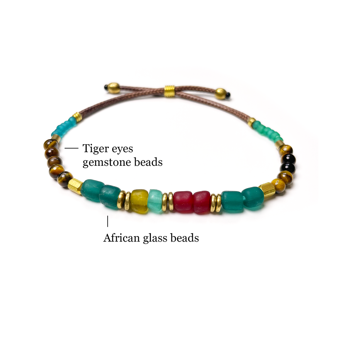Tigers Eye & African Glass Beaded Boho Bracelets