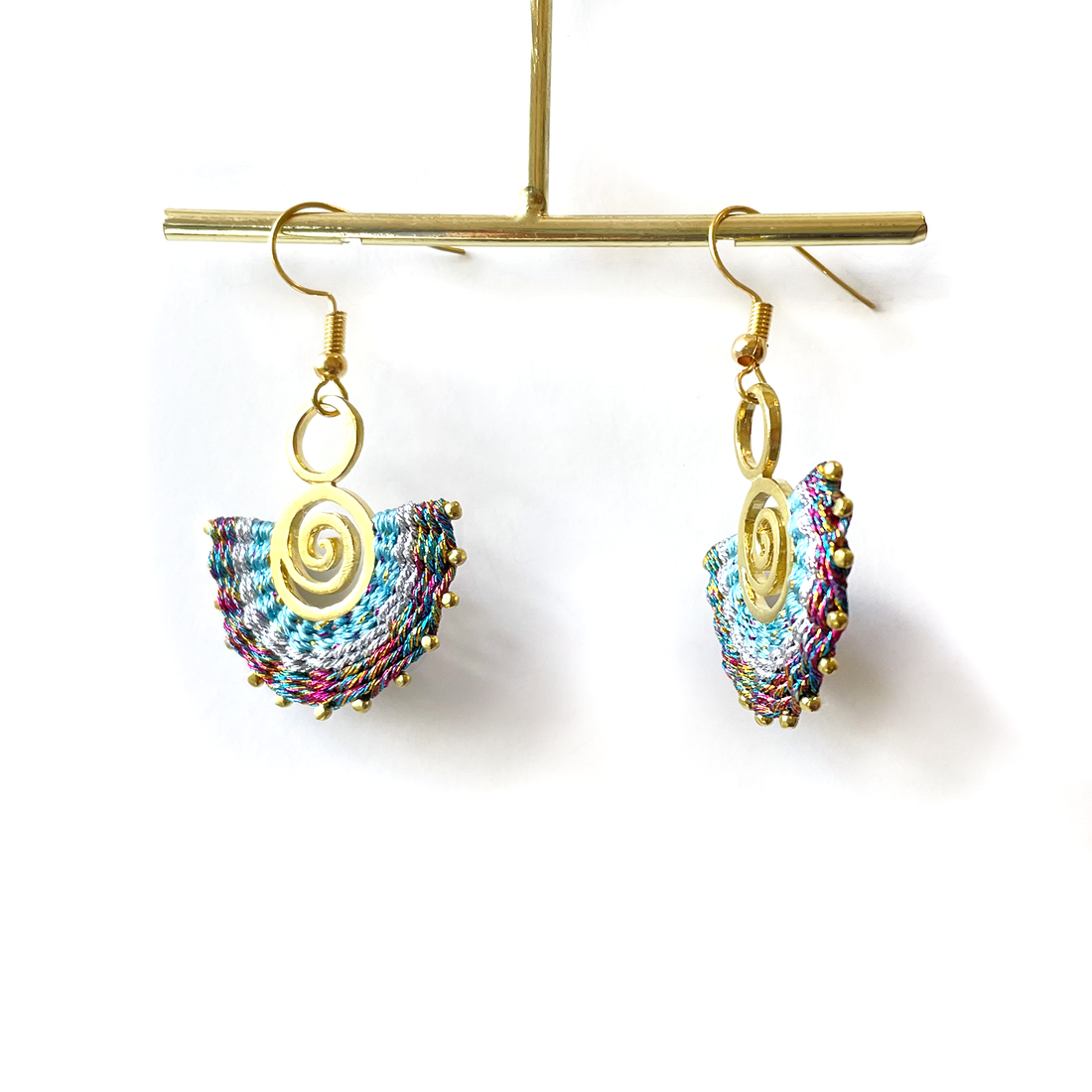 Infinity Spiral Macrame Earrings-Blue